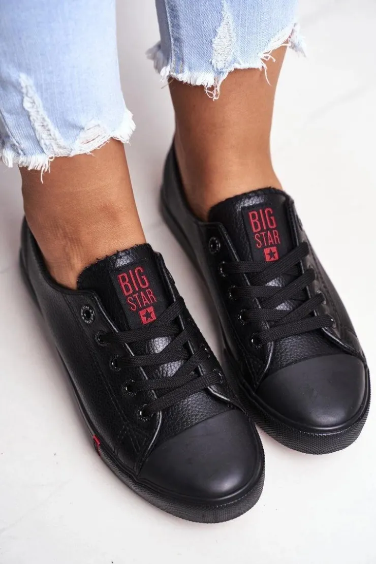 Damskie Big Star Shoes Damskie Skórzane Trampki Big Star GG274007 Czarne