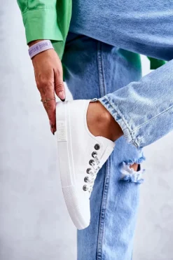 Damskie Big Star Shoes Damskie Skórzane Trampki Big Star KK274105 Białe