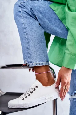 Damskie Big Star Shoes Damskie Skórzane Trampki Big Star KK274105 Białe