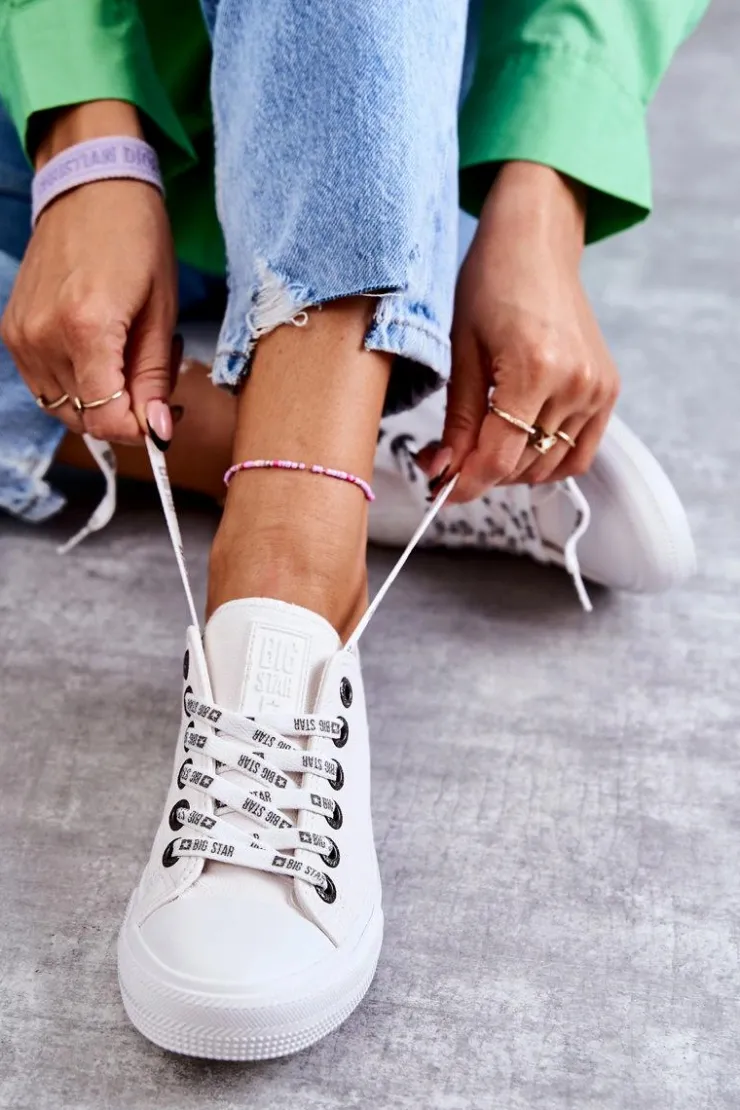 Damskie Big Star Shoes Damskie Skórzane Trampki Big Star KK274105 Białe