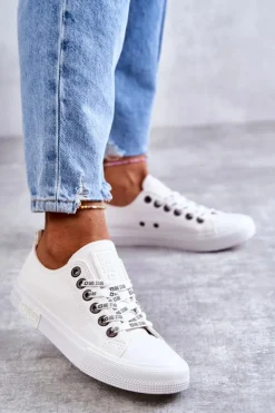 Damskie Big Star Shoes Damskie Skórzane Trampki Big Star KK274105 Białe