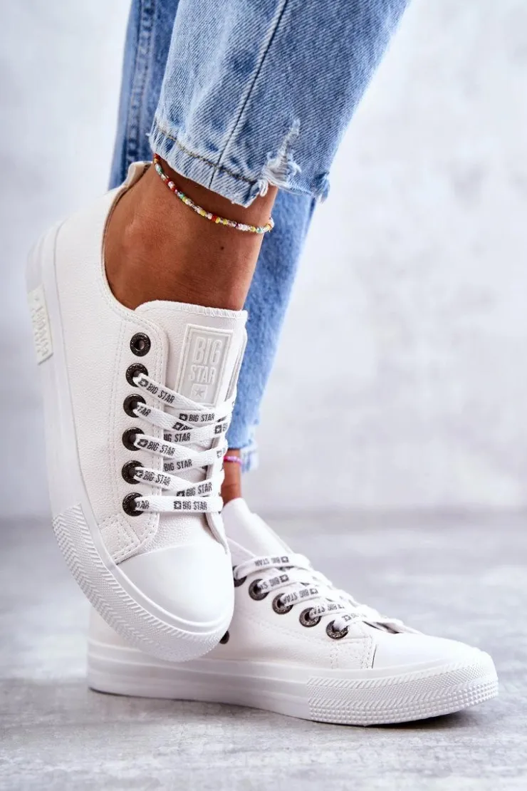 Damskie Big Star Shoes Damskie Skórzane Trampki Big Star KK274105 Białe