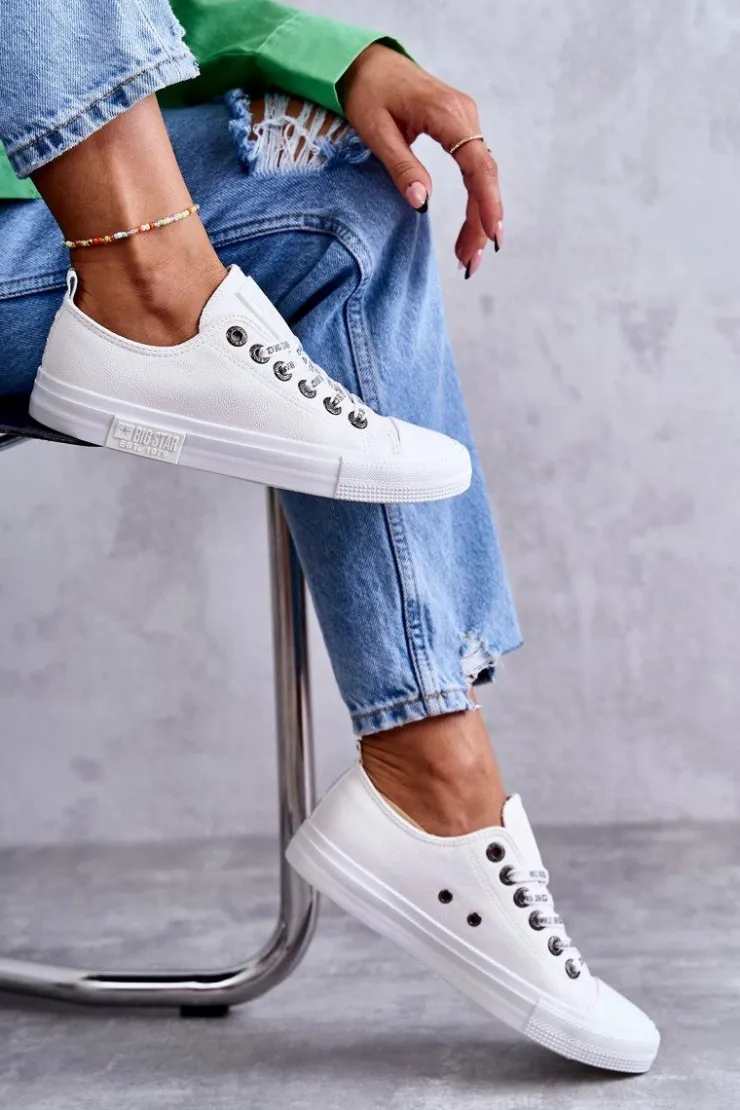 Damskie Big Star Shoes Damskie Skórzane Trampki Big Star KK274105 Białe