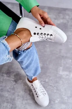 Damskie Big Star Shoes Damskie Skórzane Trampki Big Star KK274105 Białe