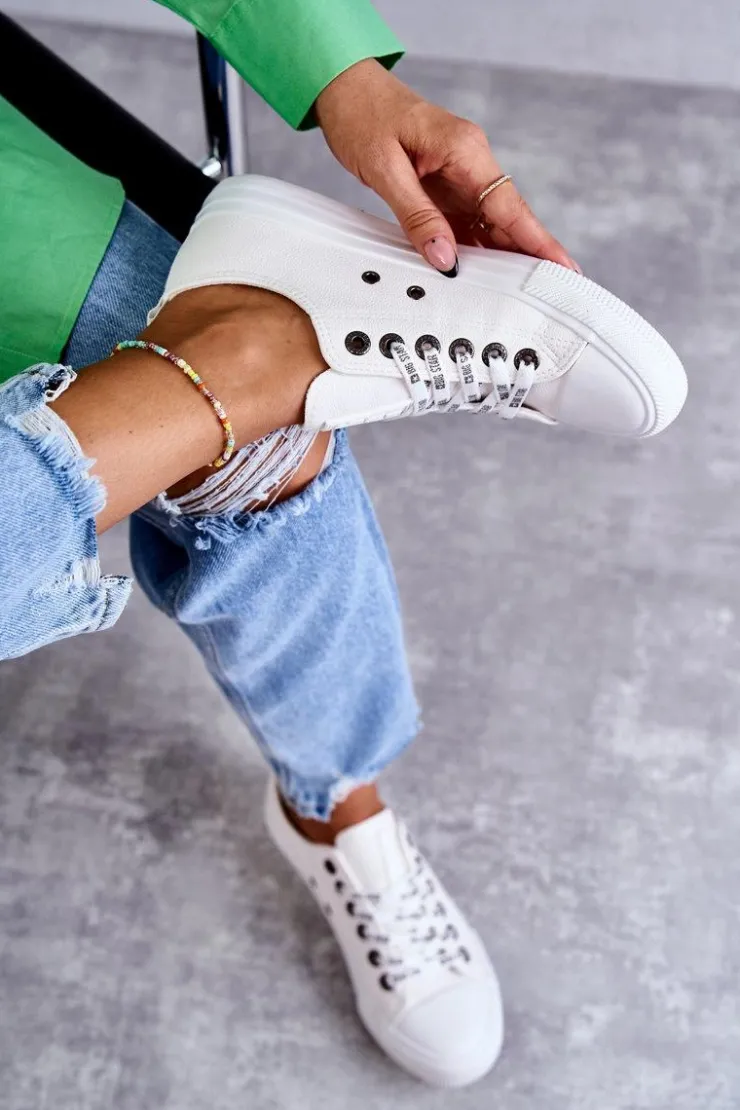 Damskie Big Star Shoes Damskie Skórzane Trampki Big Star KK274105 Białe