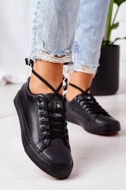 Evento Trampki Damskie Niskie*Damskie Skórzane Trampki Czarne Mega