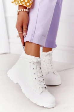 Hot Boto Damskie Skórzane Trampki Na Dużej Podeszwie Białe Trissy