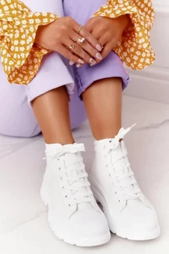 Hot Boto Damskie Skórzane Trampki Na Dużej Podeszwie Białe Trissy