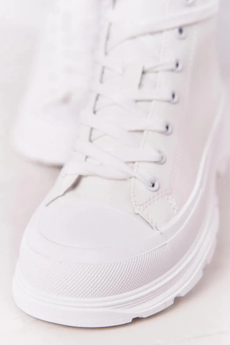 Hot Boto Damskie Skórzane Trampki Na Dużej Podeszwie Białe Trissy