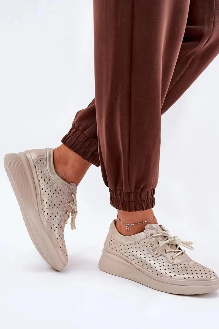 Discount Buty damskie Vinceza Damskie Skórzane Trampki Sportowe Buty Złote Brumia Złoty