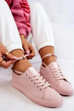 Damskie Big Star Shoes Damskie Skórzane Trampki Tenisówki Big Star JJ274071 Jasny Róż