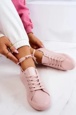 Damskie Big Star Shoes Damskie Skórzane Trampki Tenisówki Big Star JJ274071 Jasny Róż