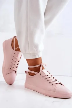 Damskie Big Star Shoes Damskie Skórzane Trampki Tenisówki Big Star JJ274071 Jasny Róż