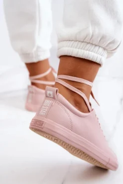 Damskie Big Star Shoes Damskie Skórzane Trampki Tenisówki Big Star JJ274071 Jasny Róż