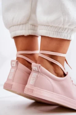 Damskie Big Star Shoes Damskie Skórzane Trampki Tenisówki Big Star JJ274071 Jasny Róż