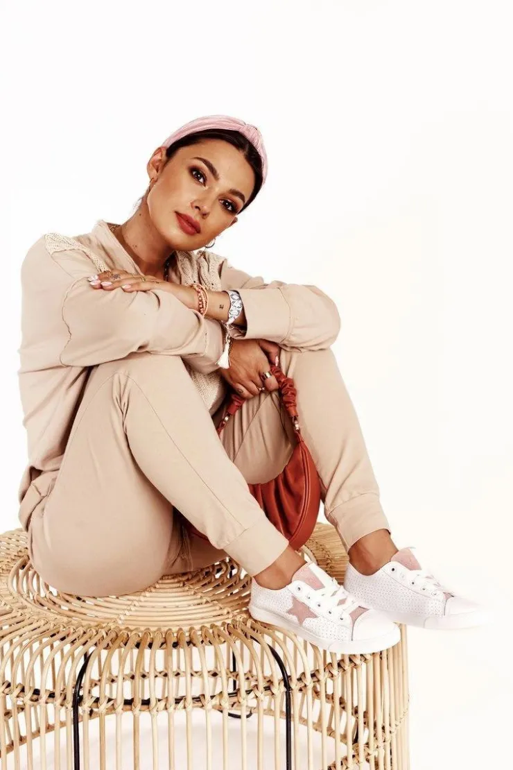 Big Star Shoes Trampki Damskie Big Star|Trampki Damskie Niskie*Damskie Skórzane Trampki Z Gwiazdą BIG STAR DD274691 Biało-Różowe