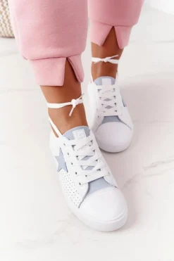 Big Star Shoes Damskie Skórzane Trampki Z Gwiazdą BIG STAR DD274692 Biało-Niebieskie
