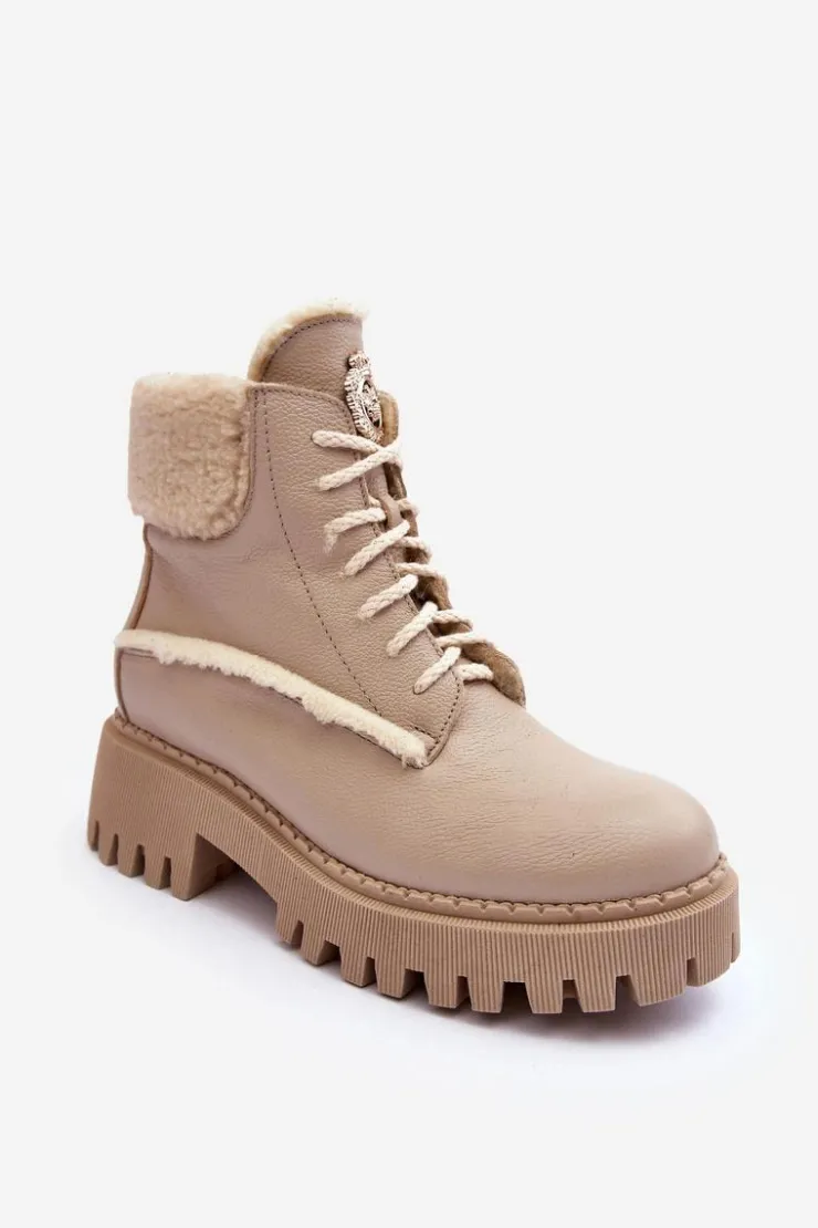 Zazoo Botki Ocieplane|Damskie Trapery*Damskie Skórzane Trapery Botki Beżowe Lemar Vergo