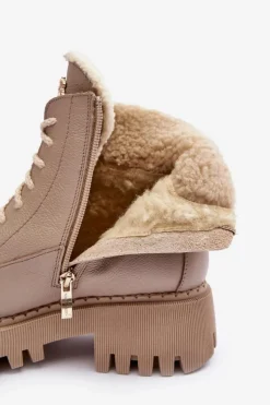 Zazoo Botki Ocieplane|Damskie Trapery*Damskie Skórzane Trapery Botki Beżowe Lemar Vergo
