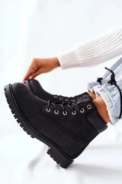 Damskie Big Star Shoes Damskie Skórzane Trapery Big Star II274446 Czarne