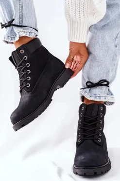 Damskie Big Star Shoes Damskie Skórzane Trapery Big Star II274446 Czarne