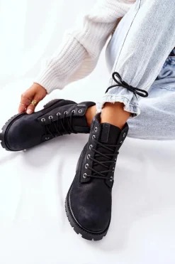 Damskie Big Star Shoes Damskie Skórzane Trapery Big Star II274446 Czarne