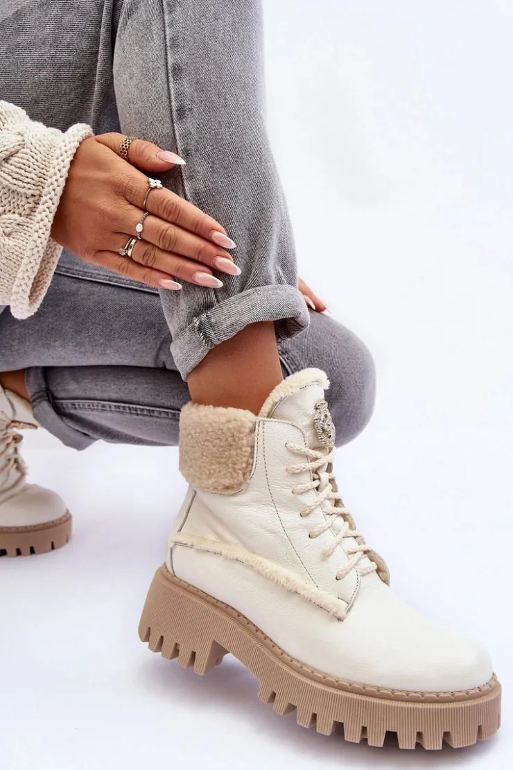 Damskie Zazoo Damskie Skórzane Trapery Botki Kremowe Lemar Vergo