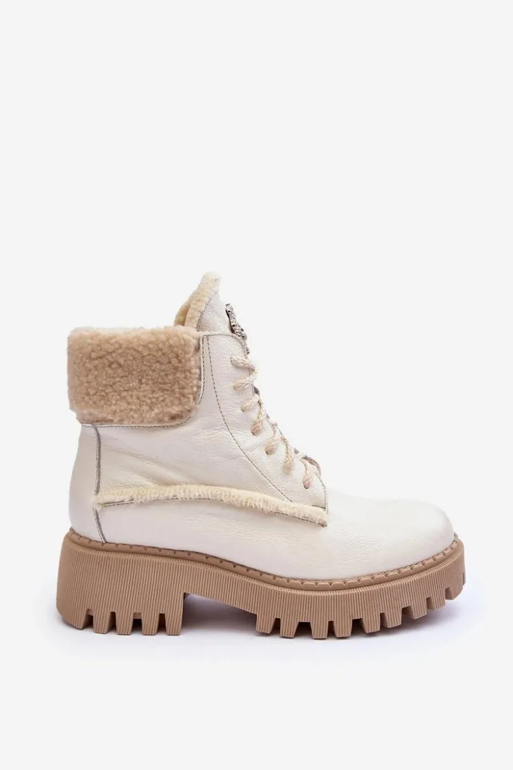 Damskie Zazoo Damskie Skórzane Trapery Botki Kremowe Lemar Vergo