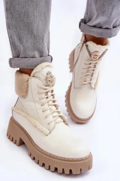 Damskie Zazoo Damskie Skórzane Trapery Botki Kremowe Lemar Vergo