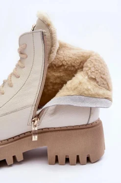 Damskie Zazoo Damskie Skórzane Trapery Botki Kremowe Lemar Vergo