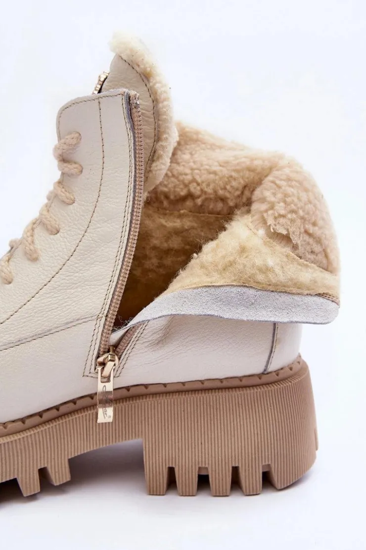 Damskie Zazoo Damskie Skórzane Trapery Botki Kremowe Lemar Vergo