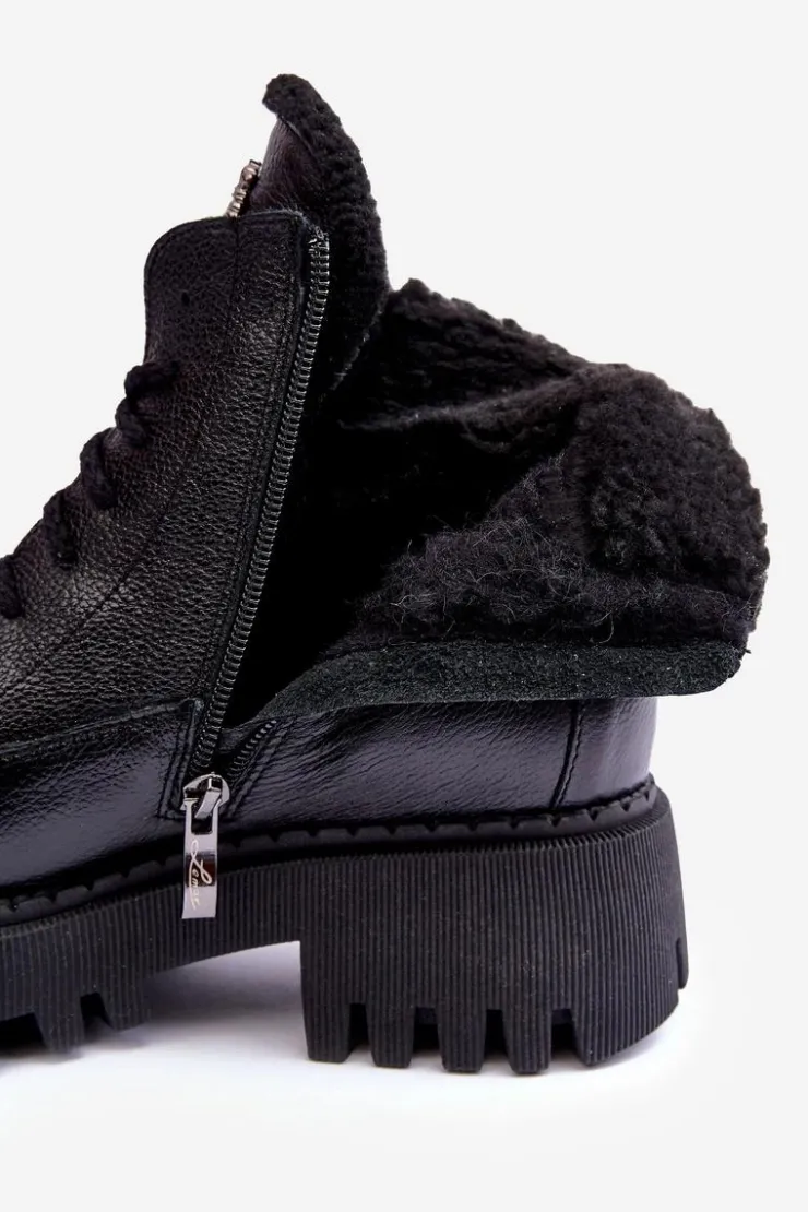 Zazoo Damskie Trapery|Botki Sznurowane*Damskie Skórzane Trapery Botki Czarne Lemar Vergo - Wzór 2