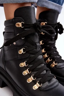 Sale Zazoo Damskie Skórzane Trapery Botki Sznurowane K01 Czarne