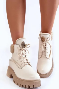 Zazoo Damskie Skórzane Trapery Botki Jasnobeżowe Lemar Vergo