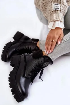 Damskie Zazoo Damskie Skórzane Trapery Botki Czarne Lemar Vergo