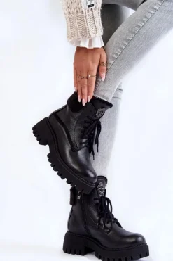 Damskie Zazoo Damskie Skórzane Trapery Botki Czarne Lemar Vergo