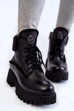 Damskie Zazoo Damskie Skórzane Trapery Botki Czarne Lemar Vergo