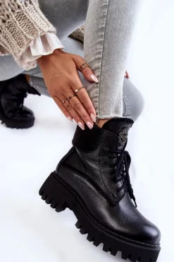 Damskie Zazoo Damskie Skórzane Trapery Botki Czarne Lemar Vergo