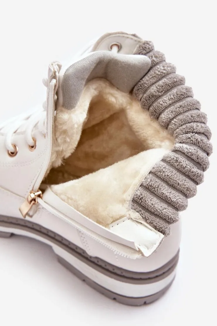Evento Damskie Trapery|Botki Sznurowane*Damskie Skórzane Trapery Ocieplane Białe Katalis