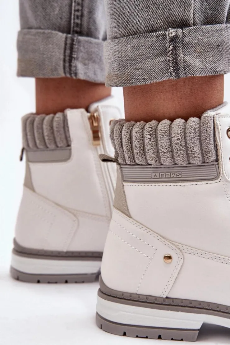 Evento Damskie Trapery|Botki Sznurowane*Damskie Skórzane Trapery Ocieplane Białe Katalis