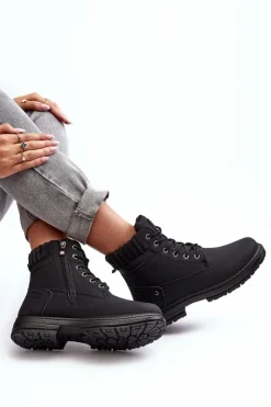 Online Evento Damskie Skórzane Trapery Ocieplane Czarne Katalis Czarny