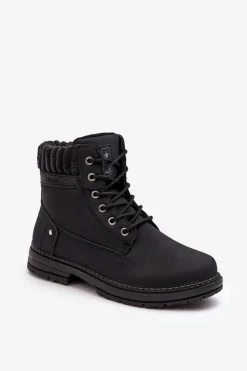 Online Evento Damskie Skórzane Trapery Ocieplane Czarne Katalis Czarny