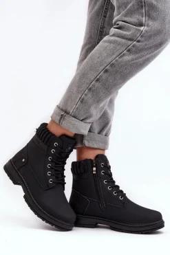 Online Evento Damskie Skórzane Trapery Ocieplane Czarne Katalis Czarny