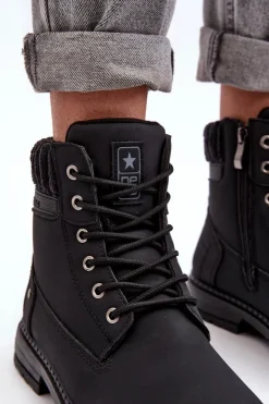 Online Evento Damskie Skórzane Trapery Ocieplane Czarne Katalis Czarny