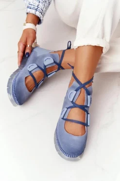 Discount Maciejka Damskie Skórzane Trzewiki Niebieskie 04457-06