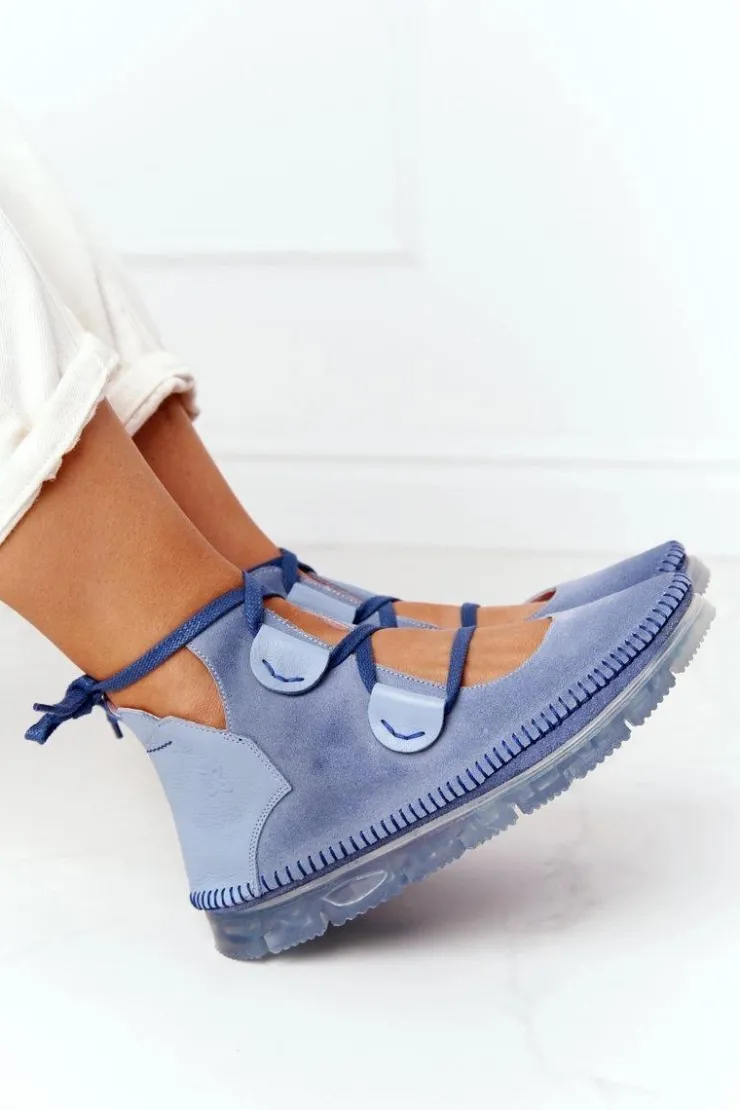 Discount Maciejka Damskie Skórzane Trzewiki Niebieskie 04457-06