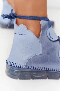 Discount Maciejka Damskie Skórzane Trzewiki Niebieskie 04457-06