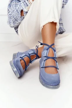 Discount Maciejka Damskie Skórzane Trzewiki Niebieskie 04457-06