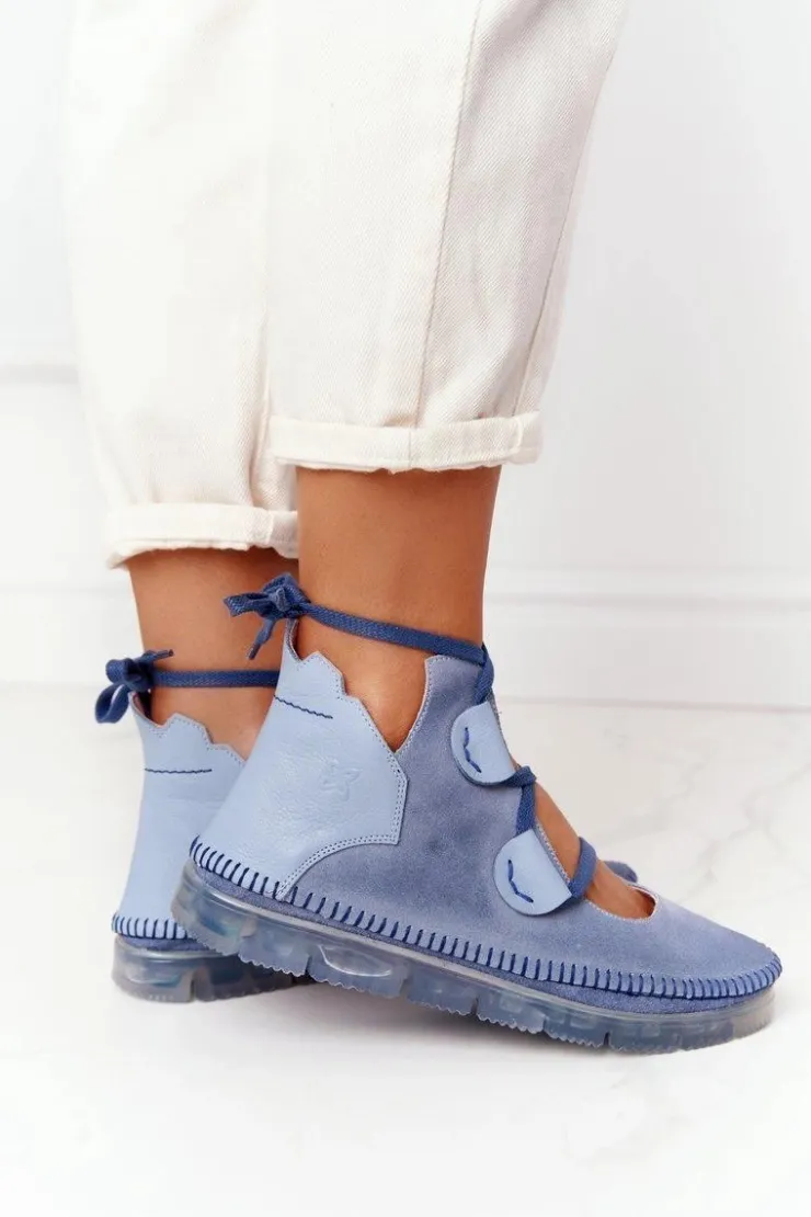 Discount Maciejka Damskie Skórzane Trzewiki Niebieskie 04457-06