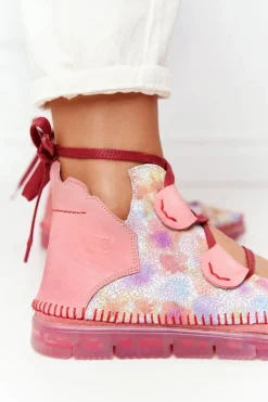 Damskie Maciejka Damskie Skórzane Trzewiki Róż 04457-15